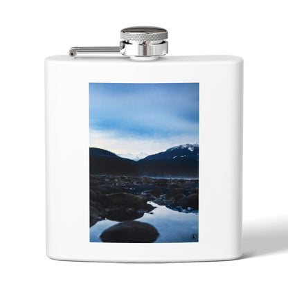 6oz Stainless Steel Flask — Mountain Lake Landscape Photo