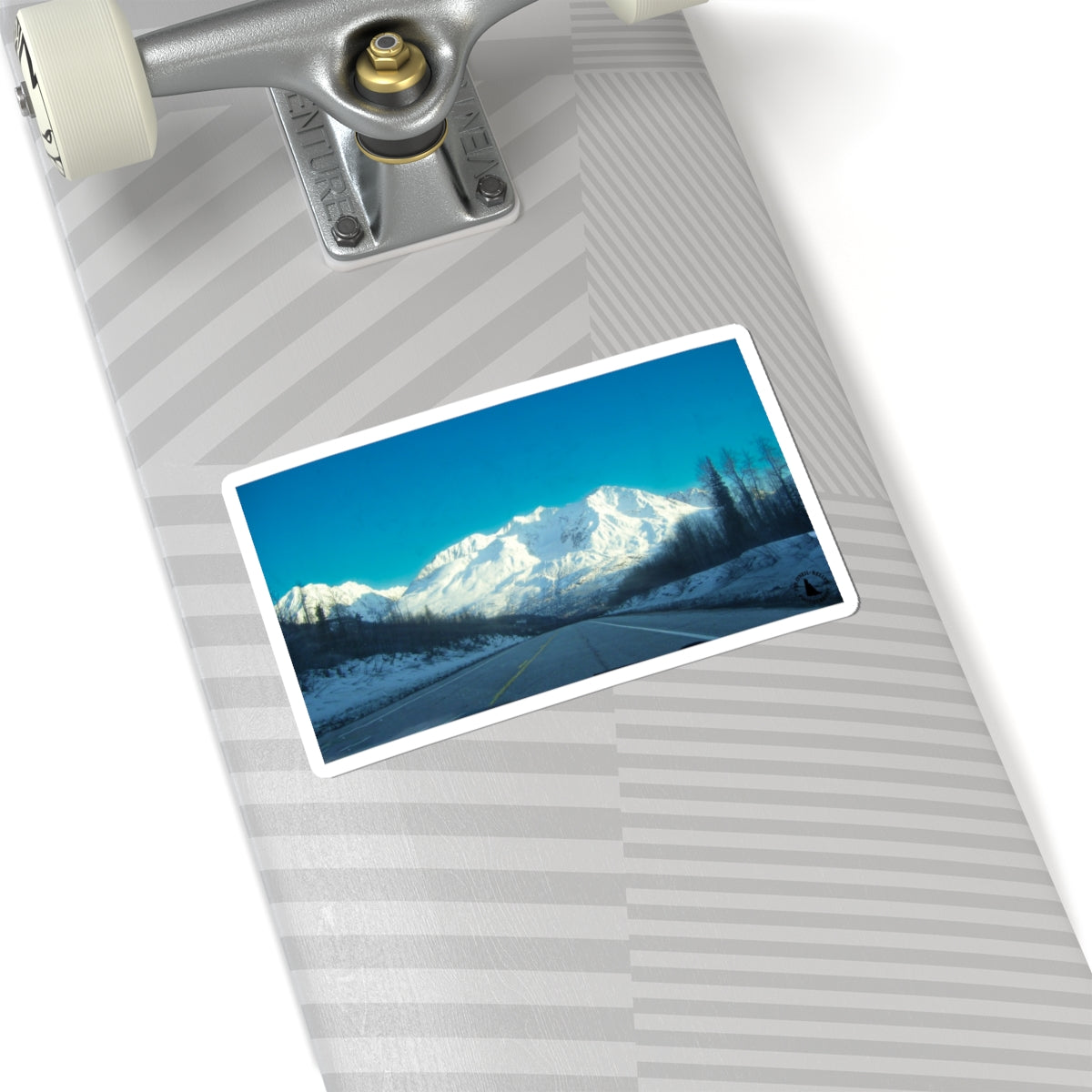 Mountain Road Scenic Kiss-Cut Sticker — Winter Landscape Laptop Decal