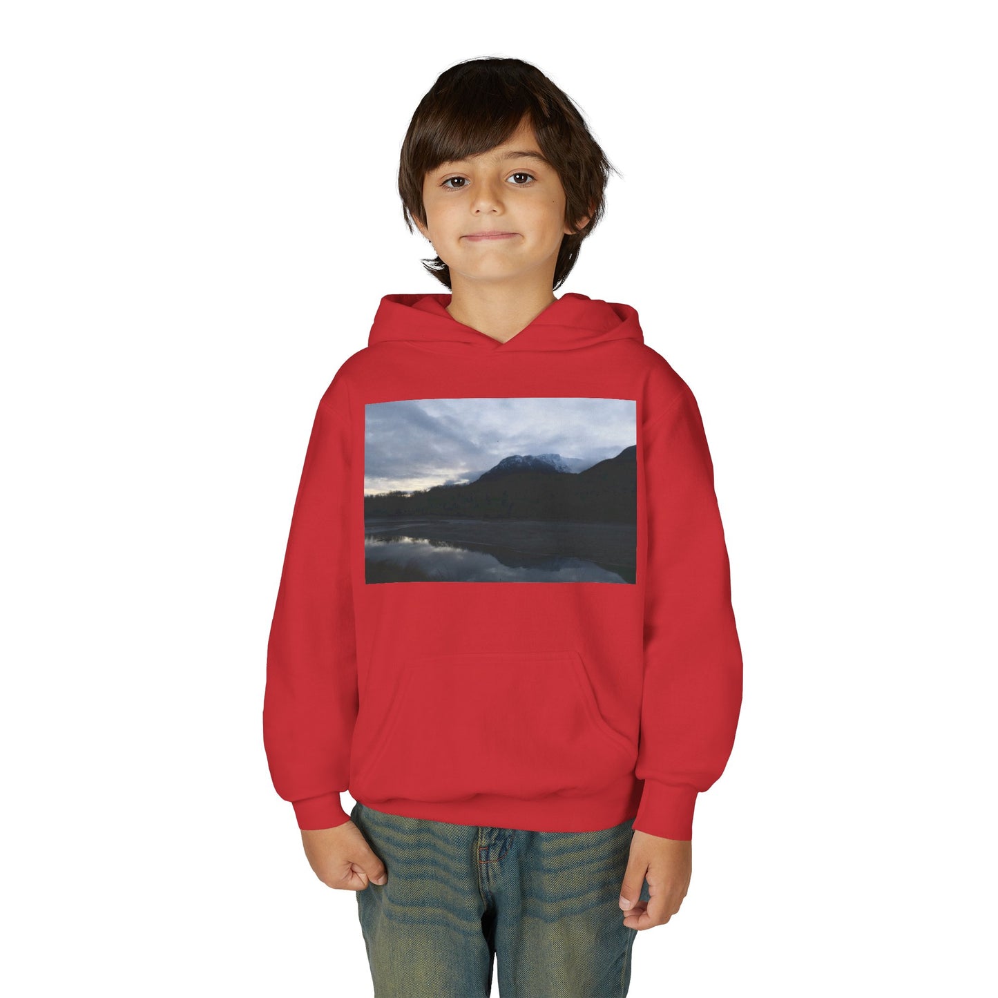 Youth Hoodie with Serene Mountain Lake Photo - Cozy Outdoor Nature Pullover