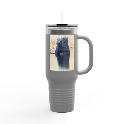 40oz Insulated Travel Mug with Scenic Forest Lake Photo