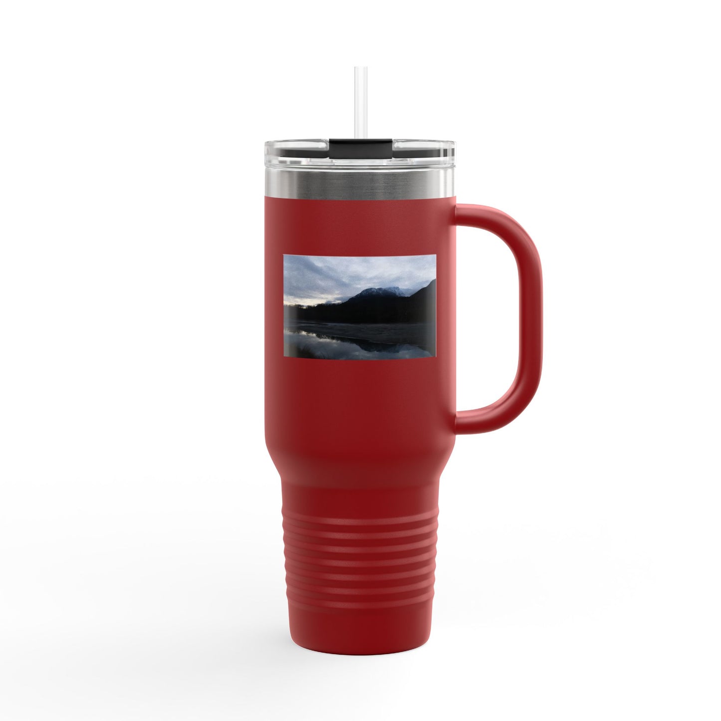 40oz Insulated Travel Mug – Scenic Lake Mountain Photo, Thermal Tumbler for Commuting & Outdoor Adventures