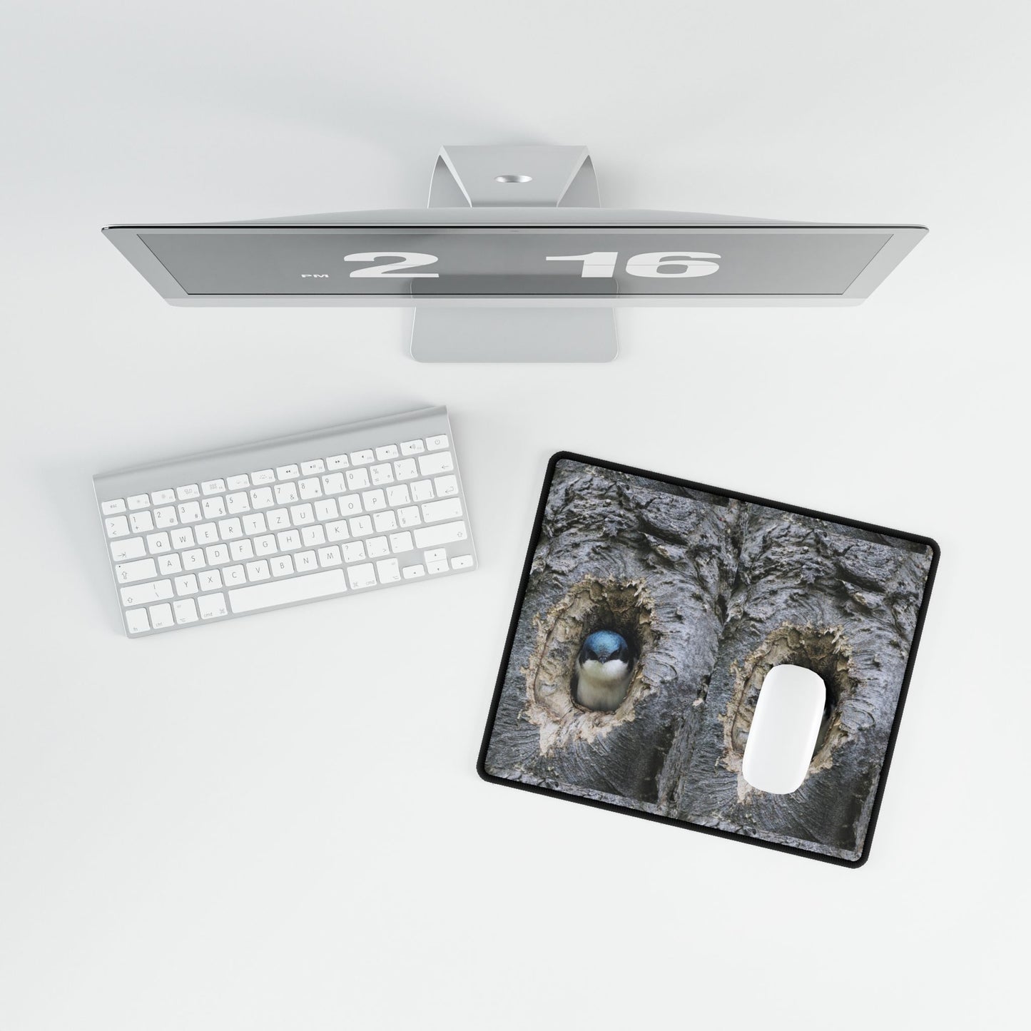Bird Nest Trio Desk Mat — Cute Chick in Tree Hole XXL Mousepad