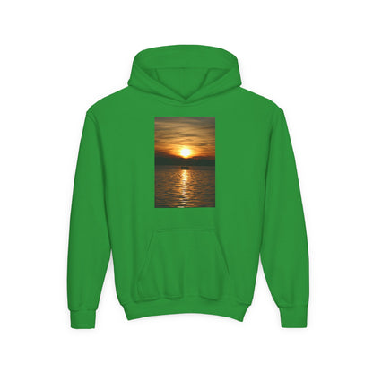 Youth Hoodie with Golden Sunset Photo - Beach Vibes Kids Pullover