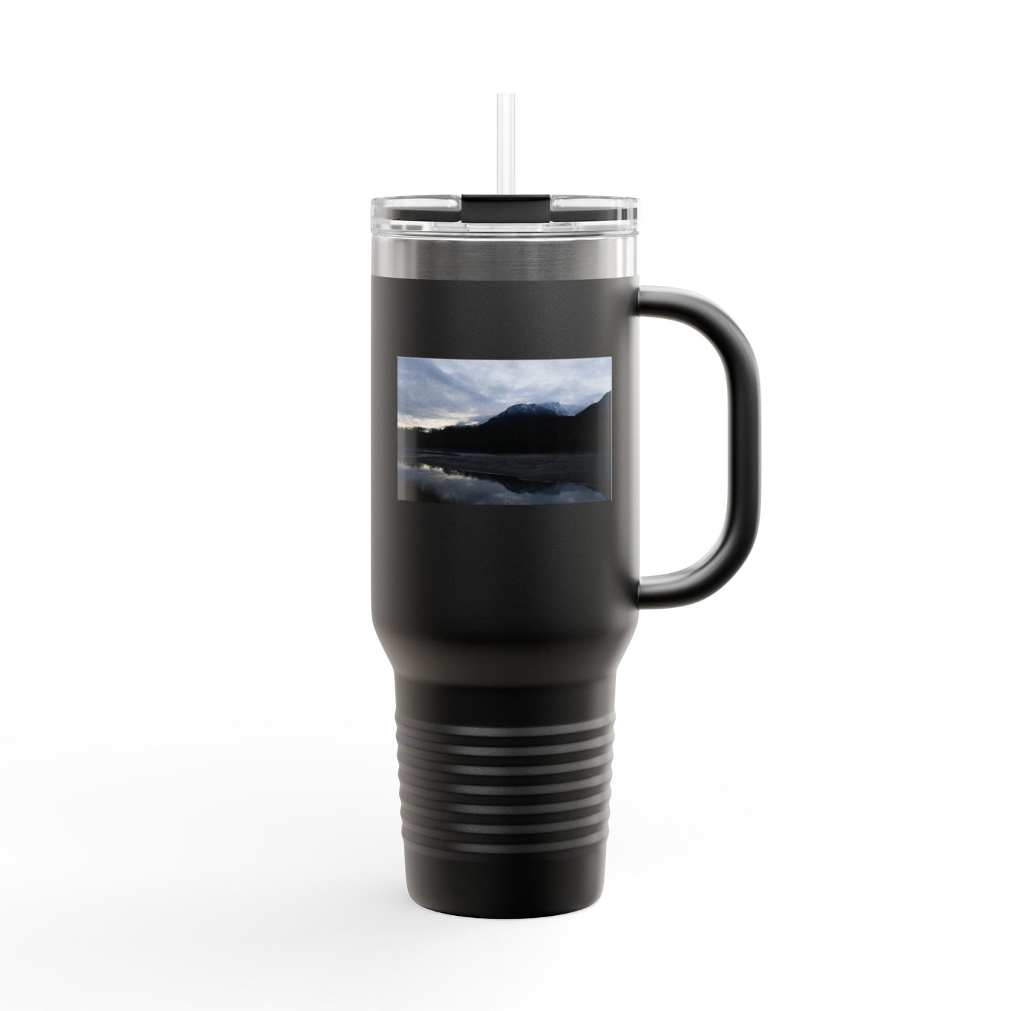 40oz Insulated Travel Mug – Scenic Lake Mountain Photo, Thermal Tumbler for Commuting & Outdoor Adventures
