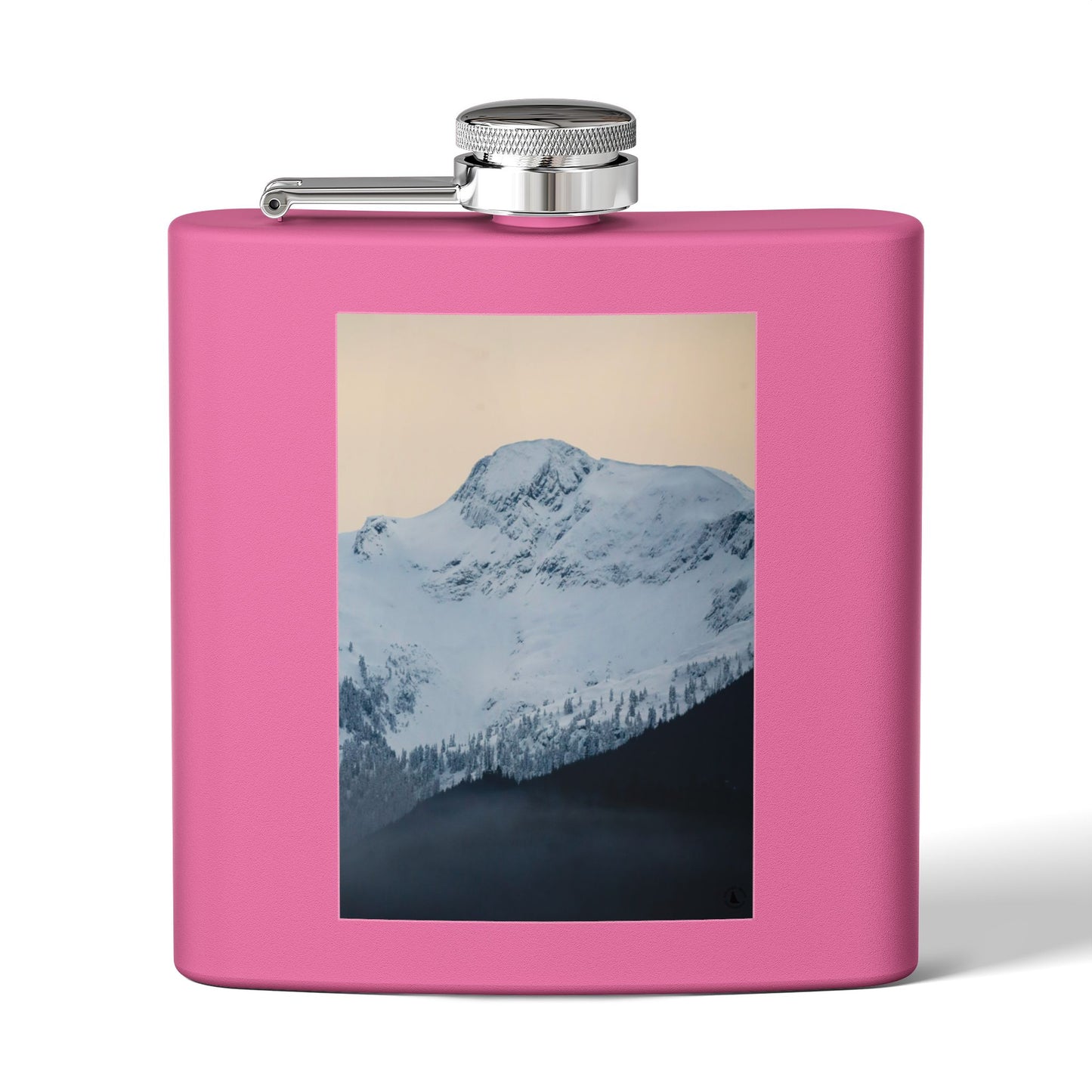 Mountain Peak 6oz Stainless Steel Flask — Snowy Summit Photo Design