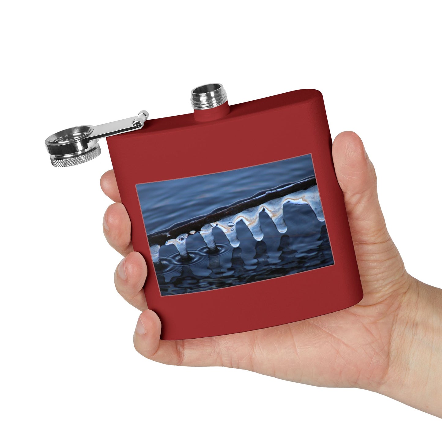 Ice Edge Flask — 6oz Stainless Steel Hip Flask with Winter Water Photography