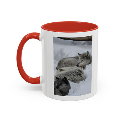 Wolf Pack Coffee Mug – Accent Black Handle 11/15oz, Winter Wildlife Photo