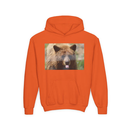 Youth Bear Hoodie — Cute Tongue-Out Bear Photo Kids Pullover