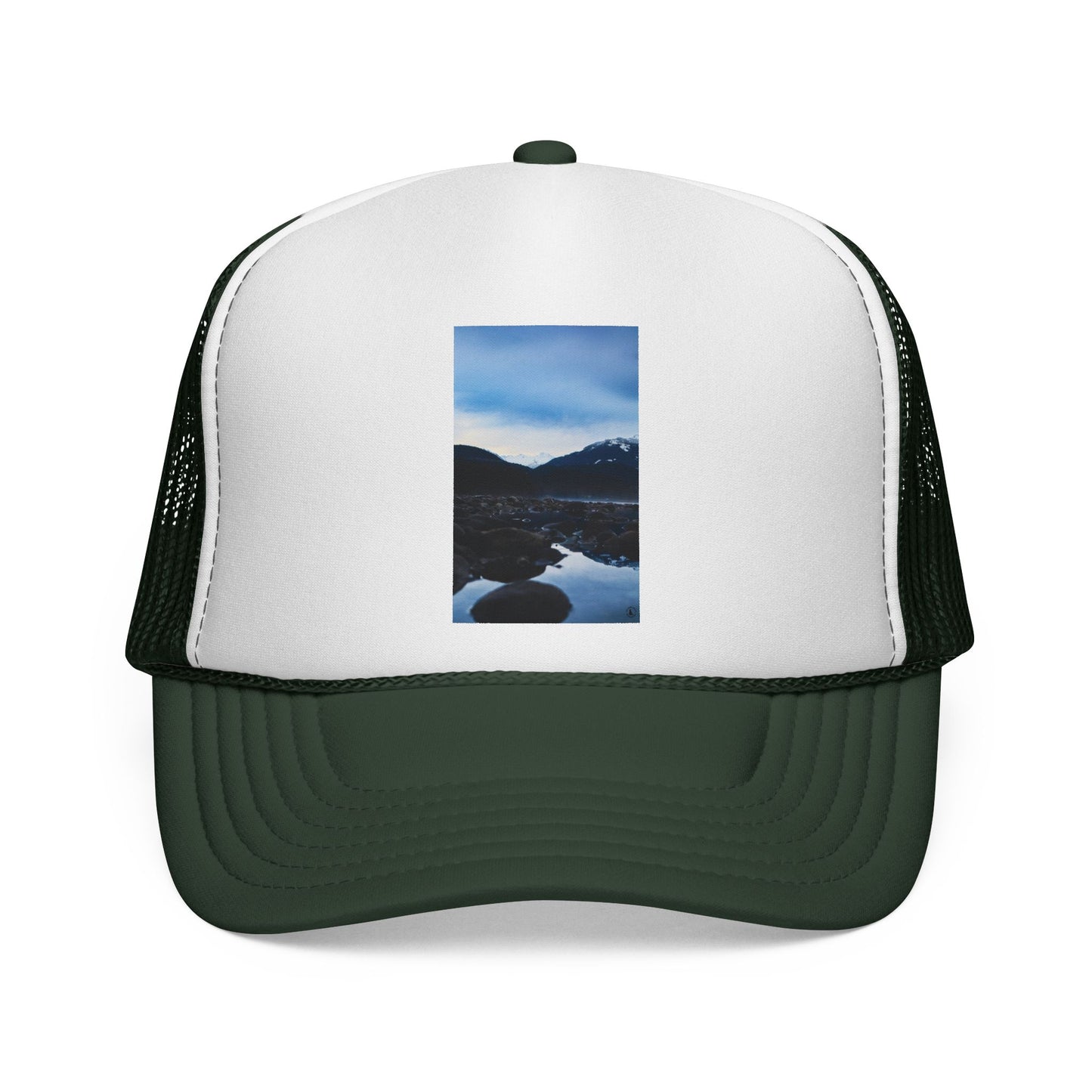 Mountain Lake Trucker Hat — Scenic Nature Photo Cap