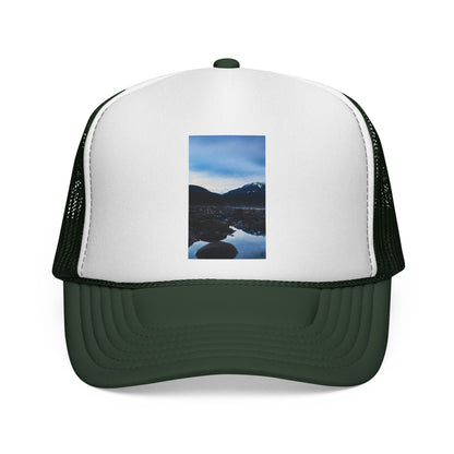 Mountain Lake Trucker Hat — Scenic Nature Photo Cap