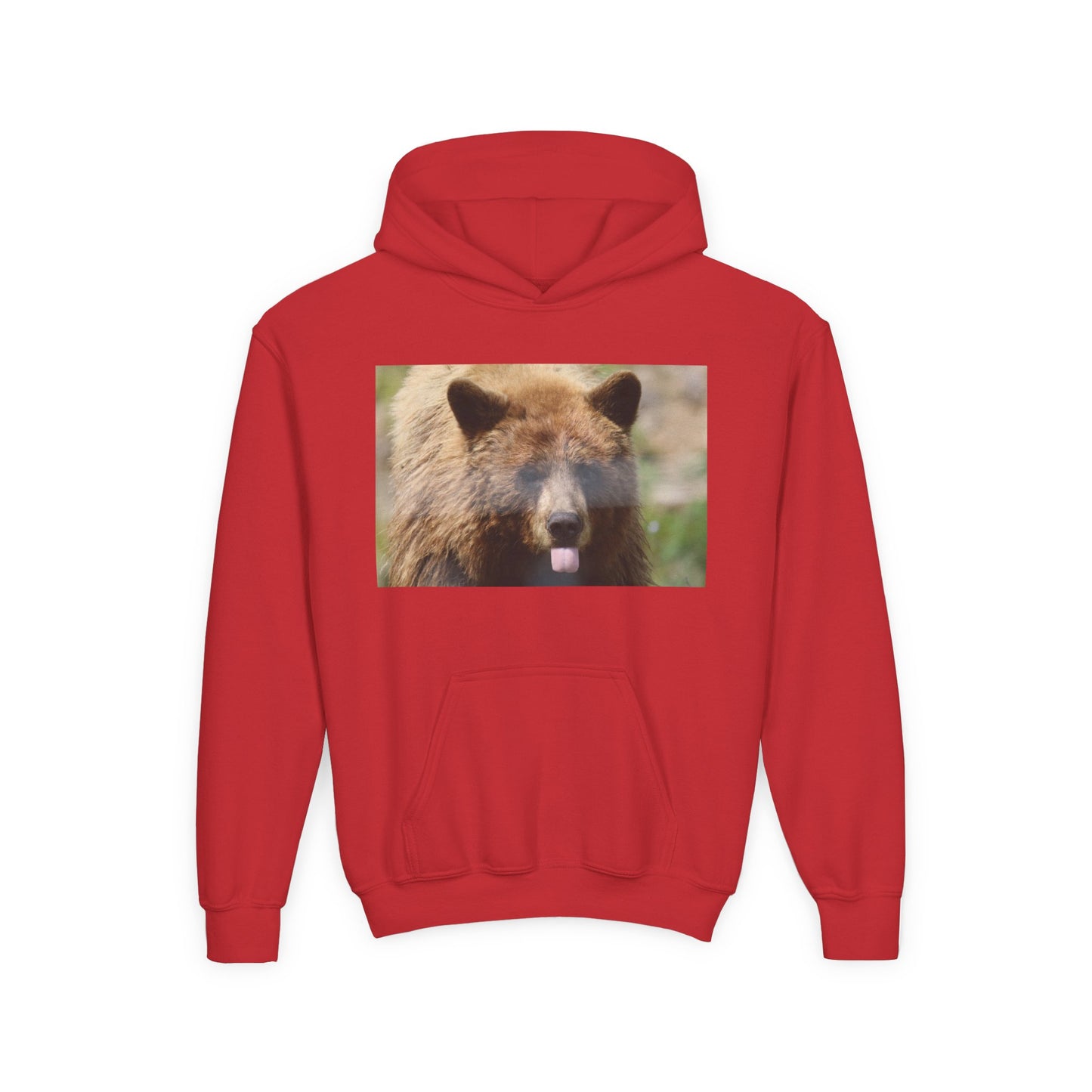 Youth Bear Hoodie — Cute Tongue-Out Bear Photo Kids Pullover