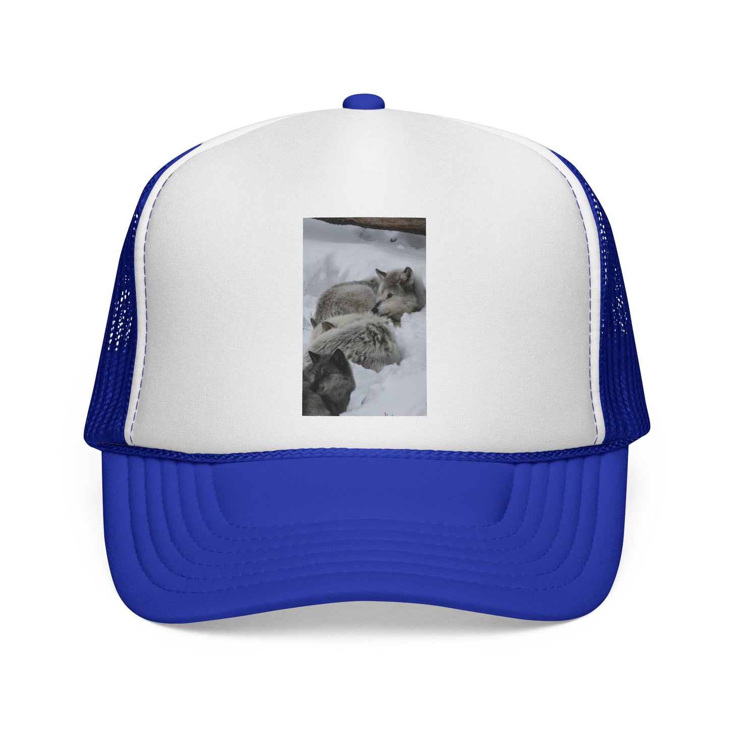 Wolf Pack Trucker Cap — Cozy Snow Wildlife Photo Hat