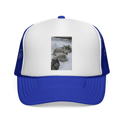 Wolf Pack Trucker Cap — Cozy Snow Wildlife Photo Hat
