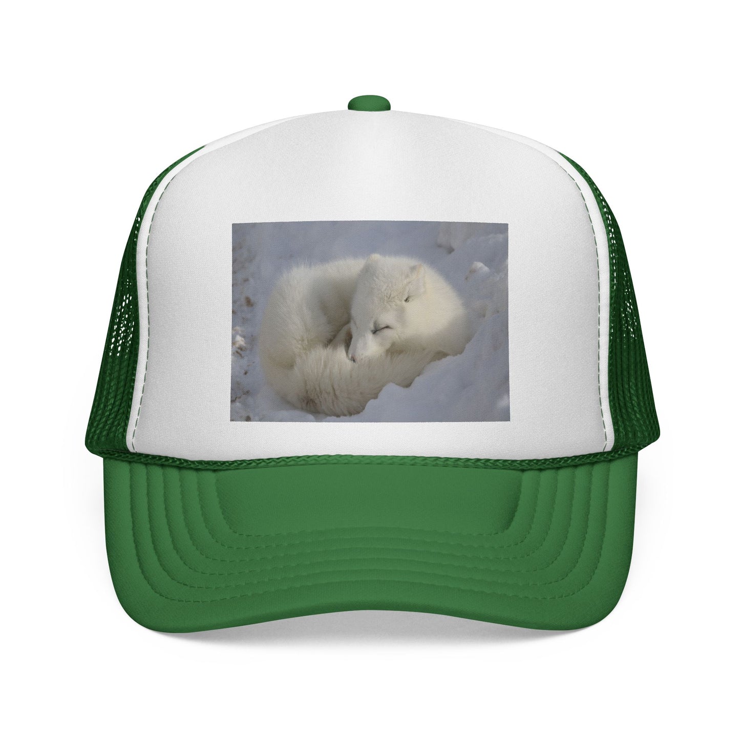 Arctic Fox Trucker Cap — Cute Sleeping Fox Photo Mesh Hat