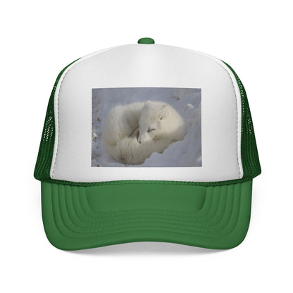 Arctic Fox Trucker Cap — Cute Sleeping Fox Photo Mesh Hat