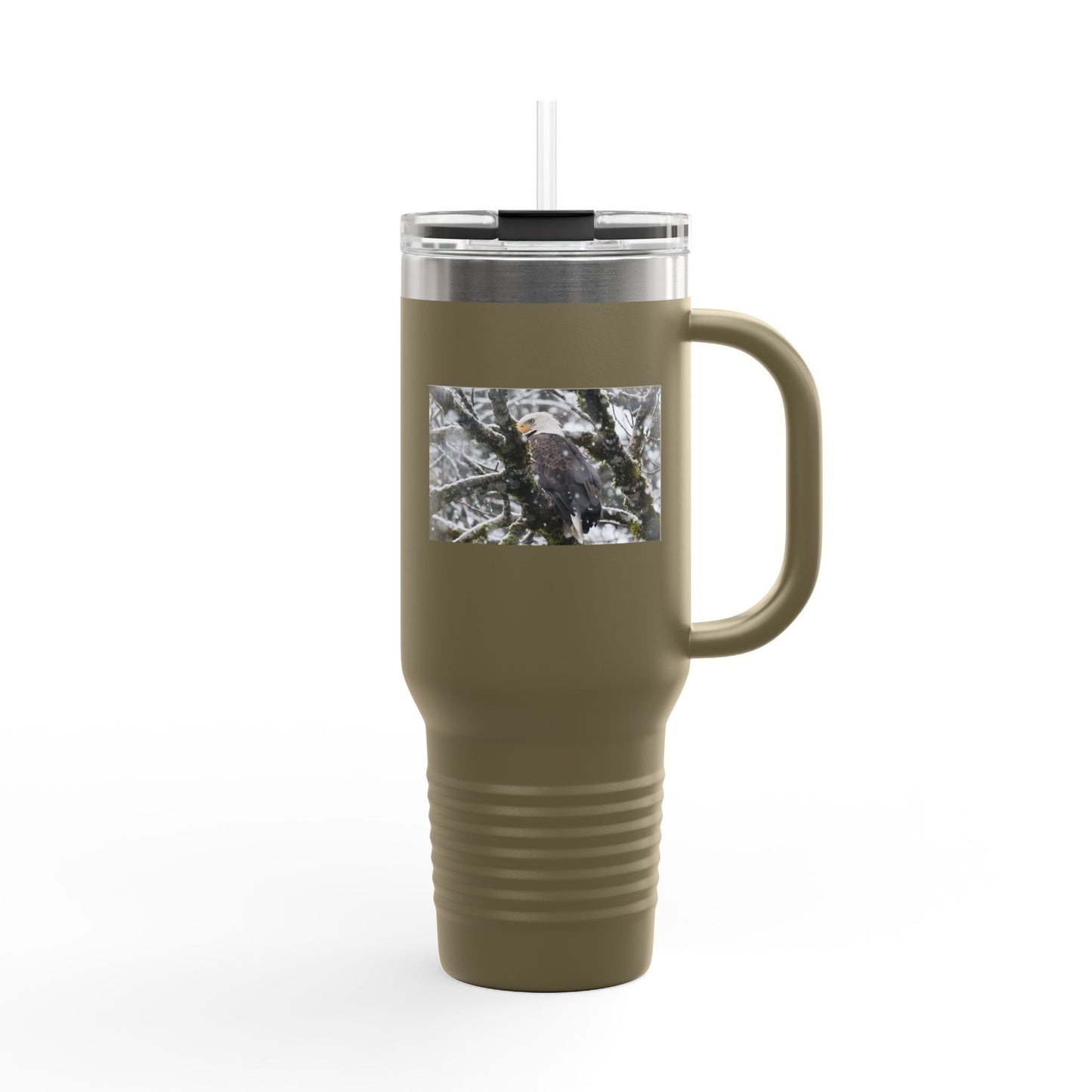 40oz Insulated Travel Mug with Snowy Owl Photo — Cold-Weather Wildlife Tumbler