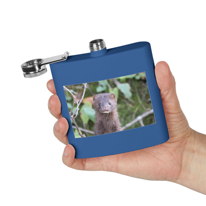 Mink Portrait Stainless Steel Flask — 6oz Wildlife Animal Photo Hip Flask