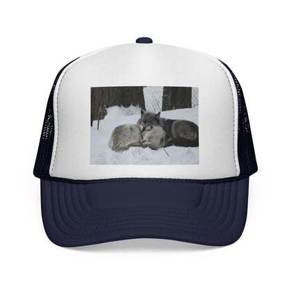 Wolf Pack Trucker Cap — Sleeping Wolves Winter Scene