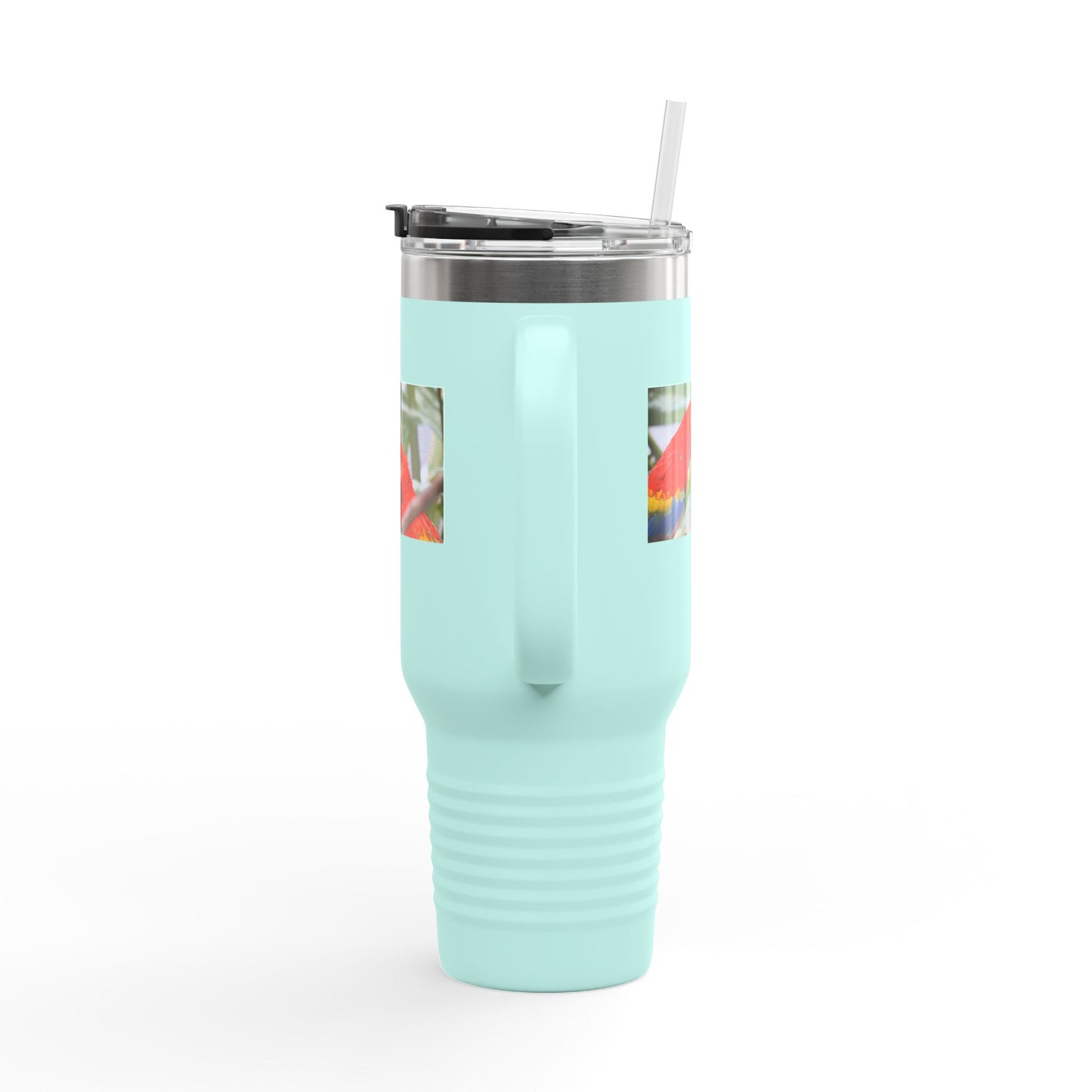 40oz Insulated Travel Mug — Colorful Macaw Parrot Photo, Double-Wall Tumbler for Travel & Outdoor
