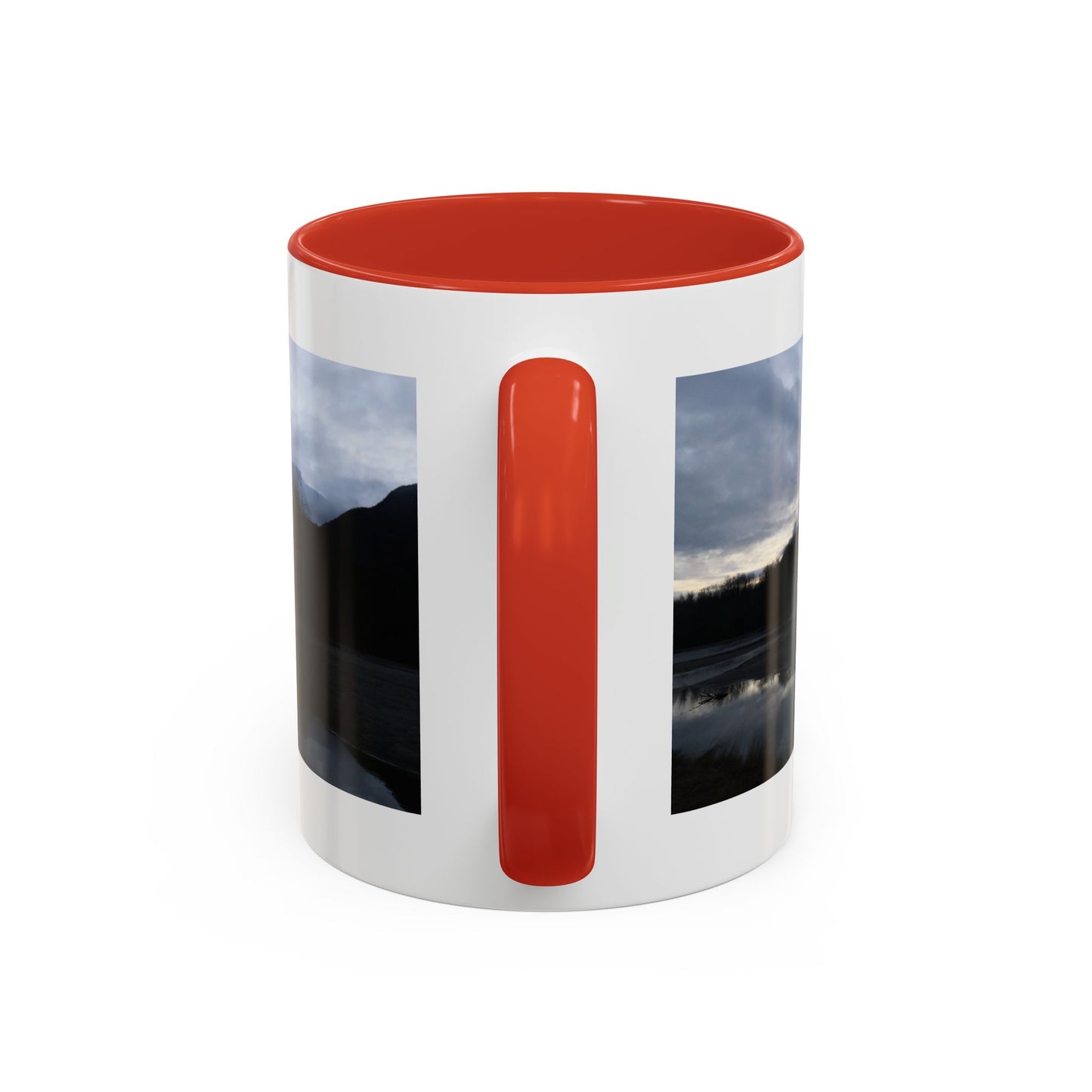 Scenic Mountain Lake Accent Coffee Mug — Moody Sunset Reflection (11oz & 15oz)