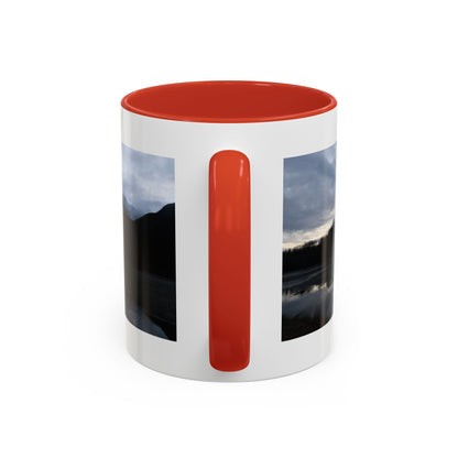 Scenic Mountain Lake Accent Coffee Mug — Moody Sunset Reflection (11oz & 15oz)
