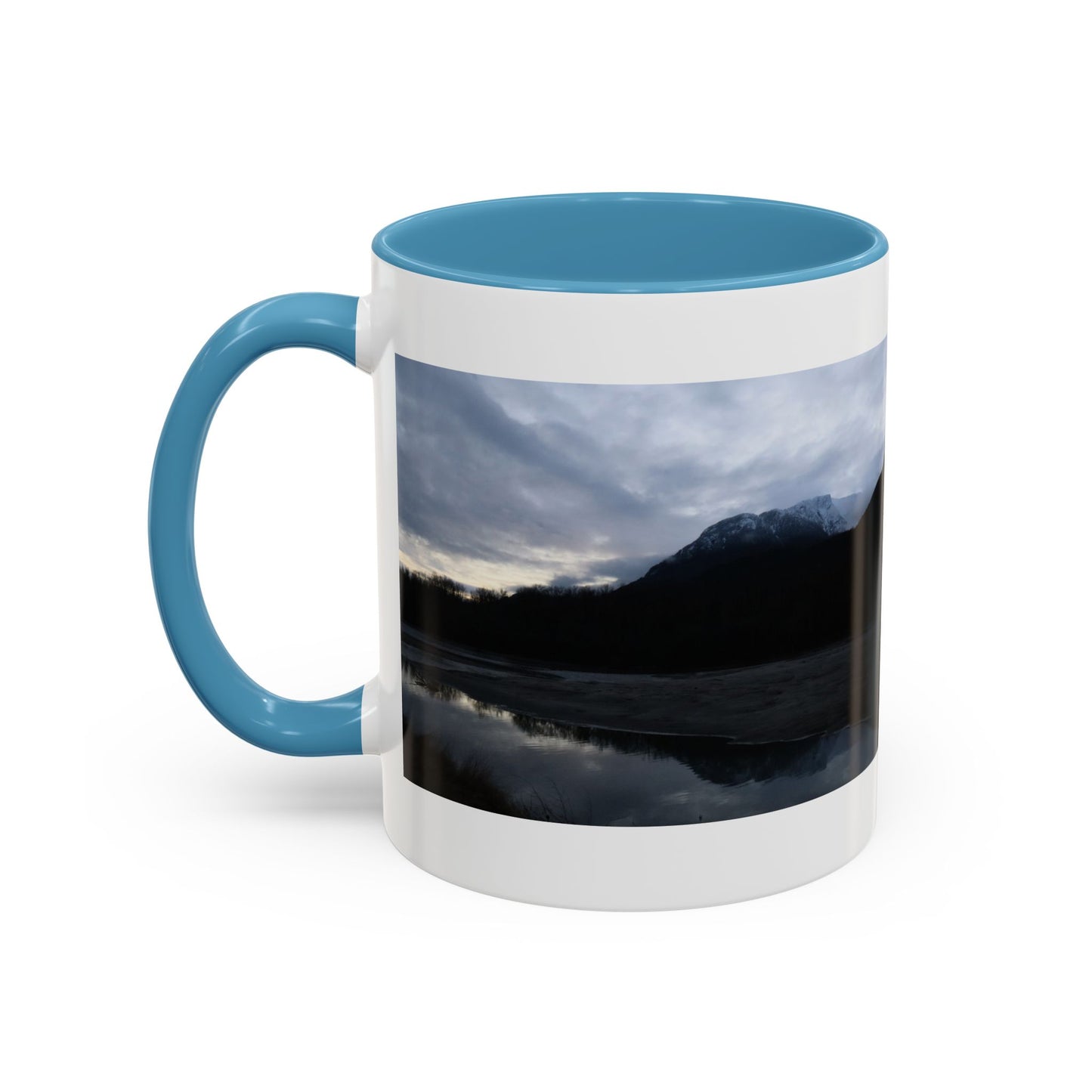 Scenic Mountain Lake Accent Coffee Mug — Moody Sunset Reflection (11oz & 15oz)