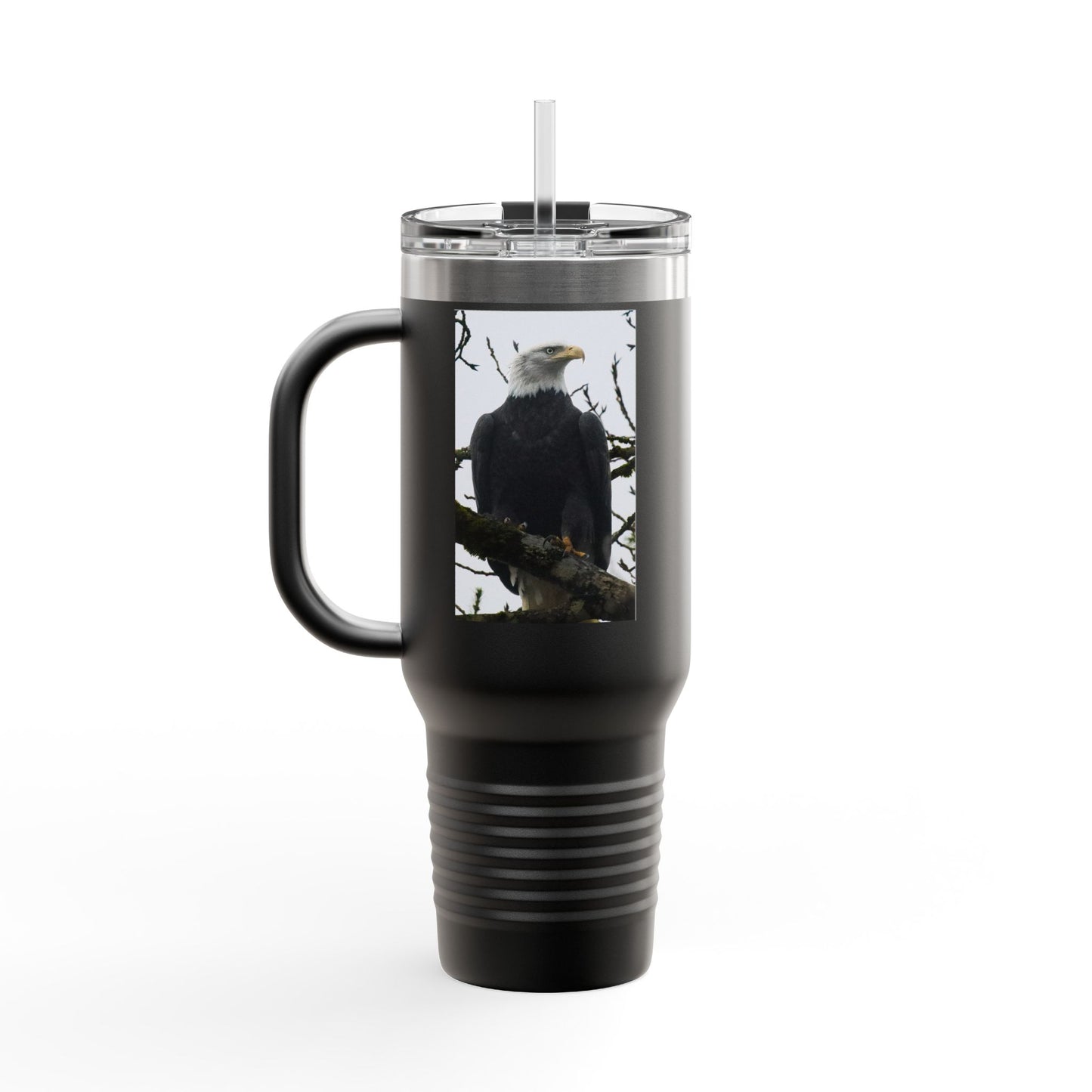 40oz Insulated Travel Mug with Bald Eagle Photo — Outdoor, Patriotic Wildlife Tumbler