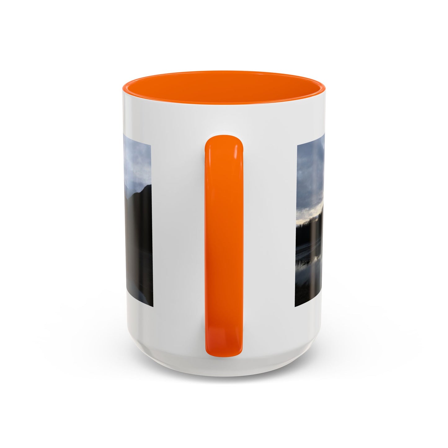 Scenic Mountain Lake Accent Coffee Mug — Moody Sunset Reflection (11oz & 15oz)