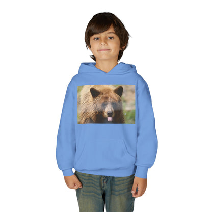 Youth Bear Hoodie — Cute Tongue-Out Bear Photo Kids Pullover