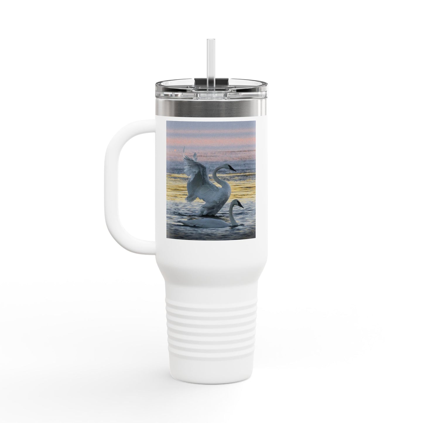 40oz Insulated Travel Mug — Swans at Sunrise Scenic Drink Tumbler