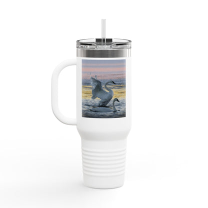 40oz Insulated Travel Mug — Swans at Sunrise Scenic Drink Tumbler