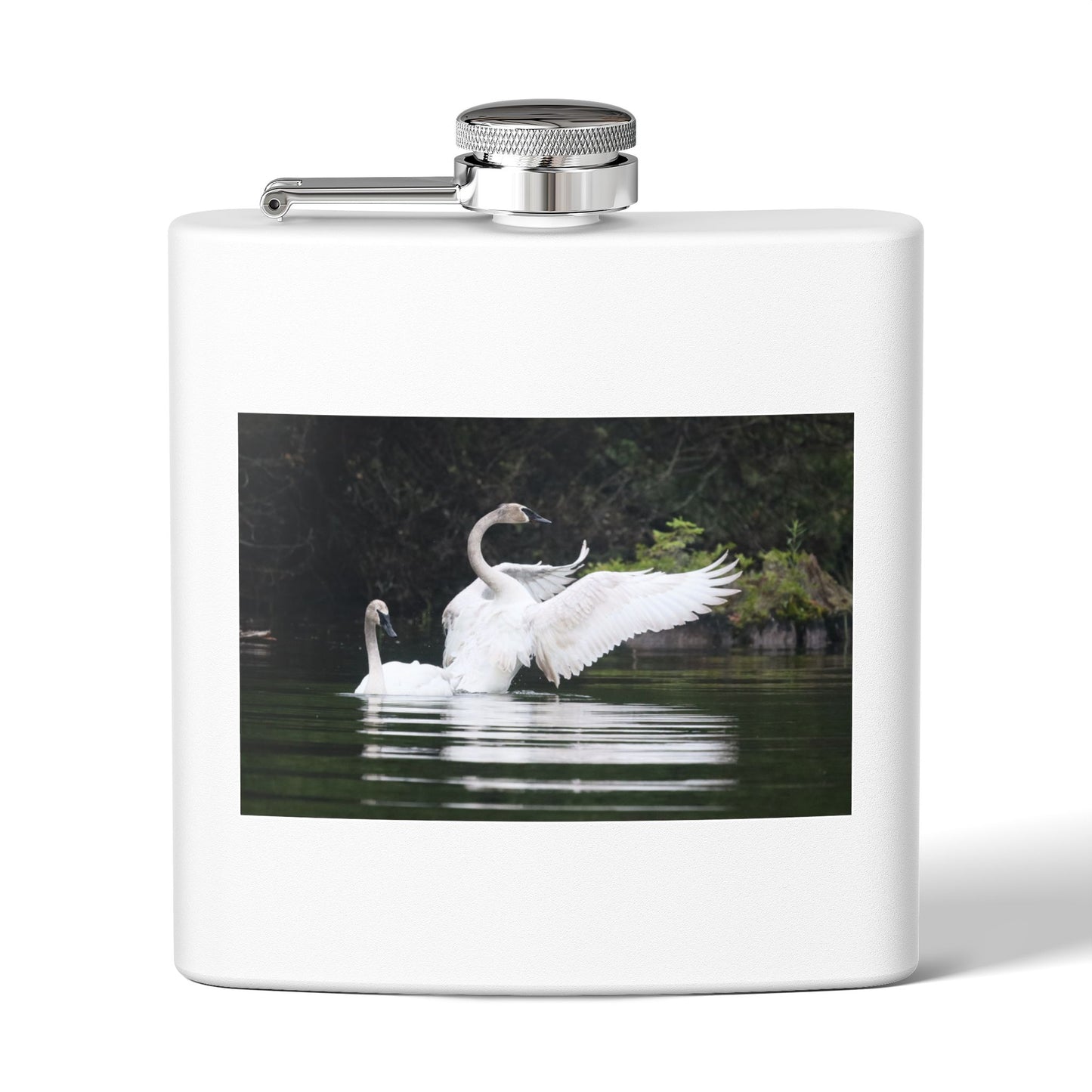 Swan Pair 6oz Stainless Steel Flask — Elegant Wildlife Photo Hip Flask