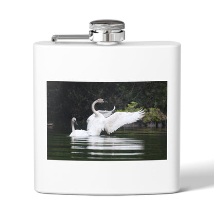 Swan Pair 6oz Stainless Steel Flask — Elegant Wildlife Photo Hip Flask