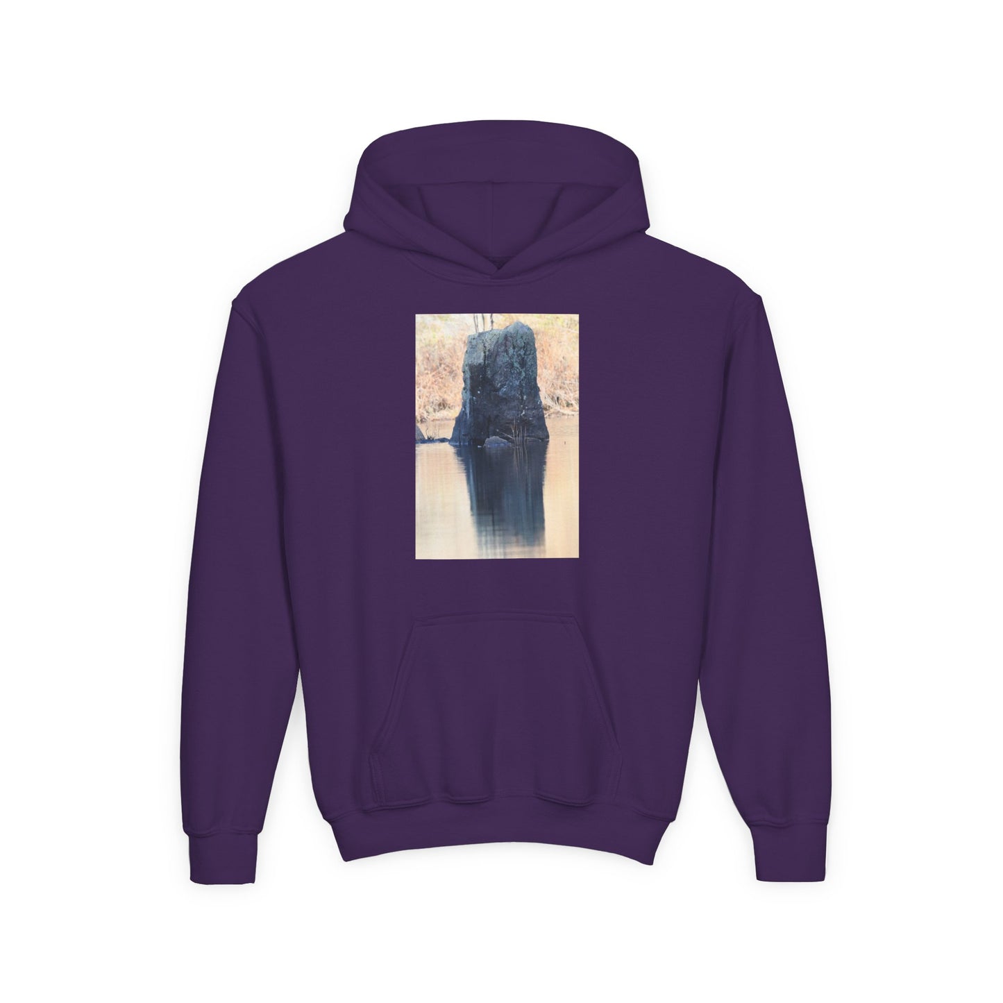Youth Hoodie with Serene Lake Reflection Photo — Nature-Inspired Kids’ Pullover