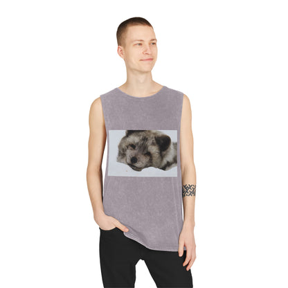 Arctic Fox Sleeping Photo Tank Top — Vintage Stonewash Sleeveless Tee