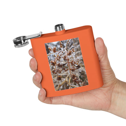 6oz Stainless Steel Flask with Frosted Berries Photo — Winter Nature Pocket Flask