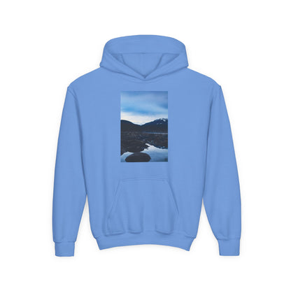 Youth Hoodie with Mountain Lake Photo Print — Nature Landscape Pullover