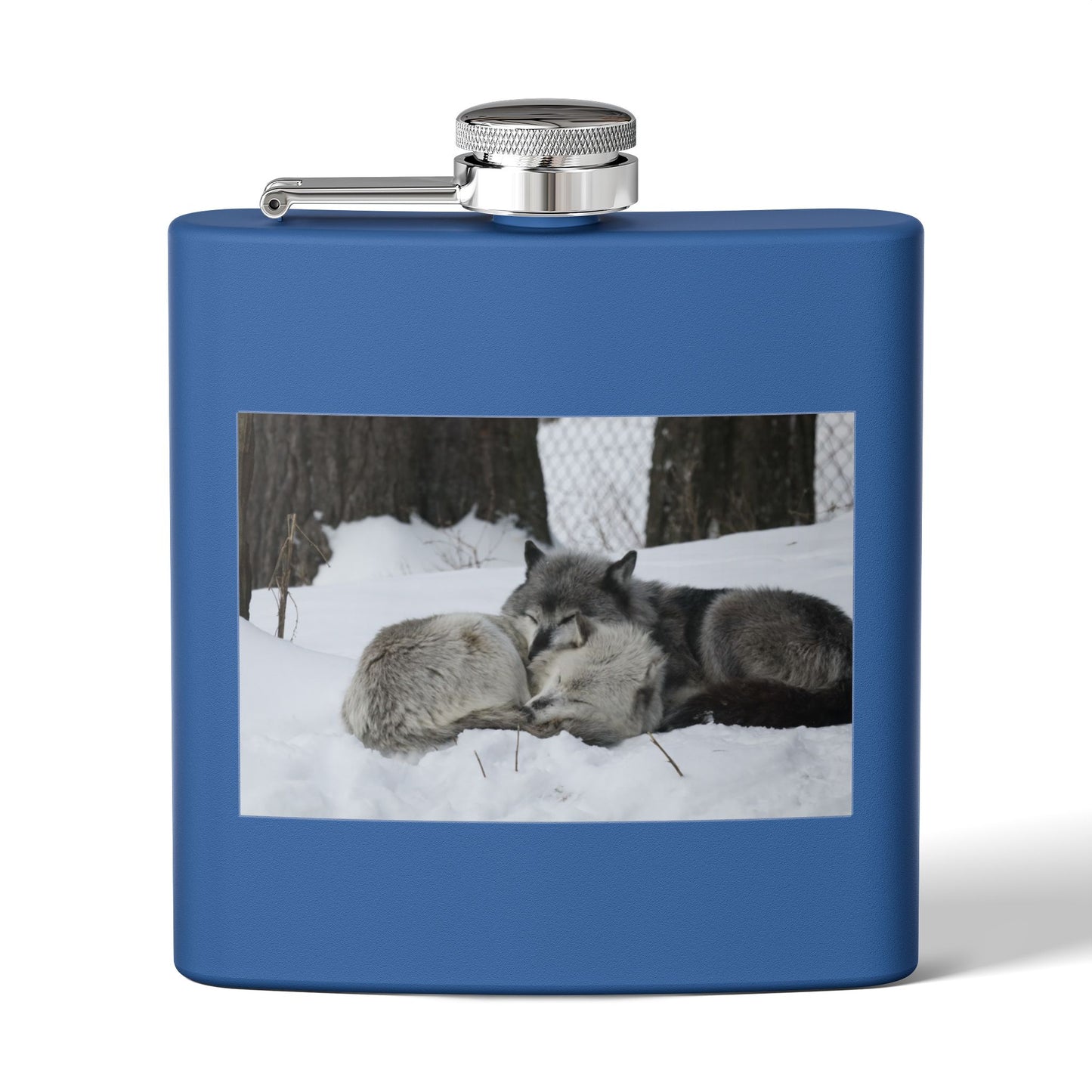 Wolf Pair Photo Stainless Steel Flask — 6oz Winter Wildlife Hip Flask