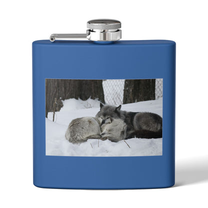 Wolf Pair Photo Stainless Steel Flask — 6oz Winter Wildlife Hip Flask