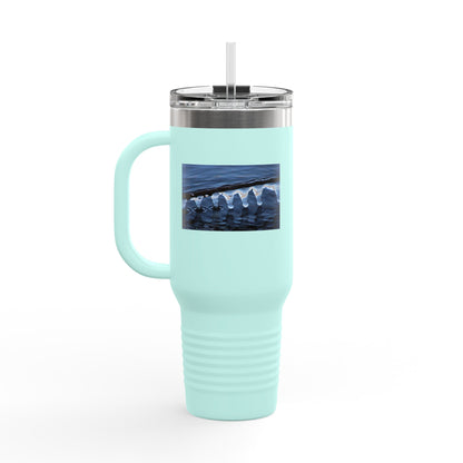 40oz Insulated Travel Mug — Ocean Wave Ice Photo Design, Large Stainless Steel Tumbler