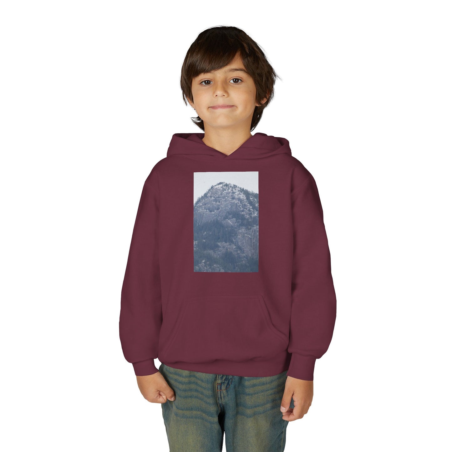 Mountain Peak Youth Hoodie — Winter Snow Scenic Graphic Sweatshirt