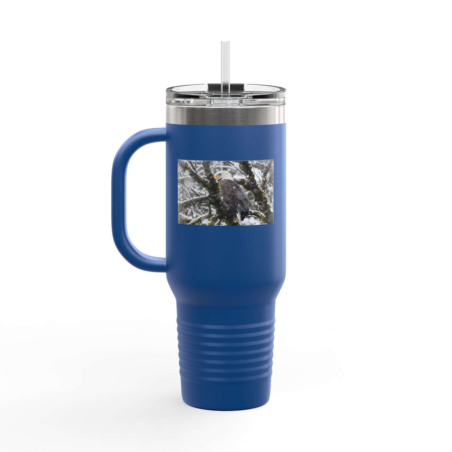 40oz Insulated Travel Mug with Snowy Owl Photo — Cold-Weather Wildlife Tumbler