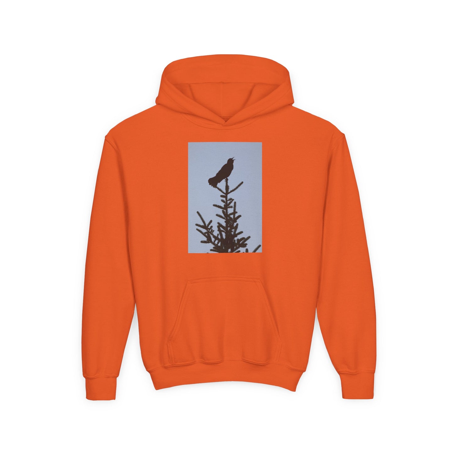 Youth Hoodie with Raven Silhouette on Pine — Cozy Nature Kids Sweatshirt