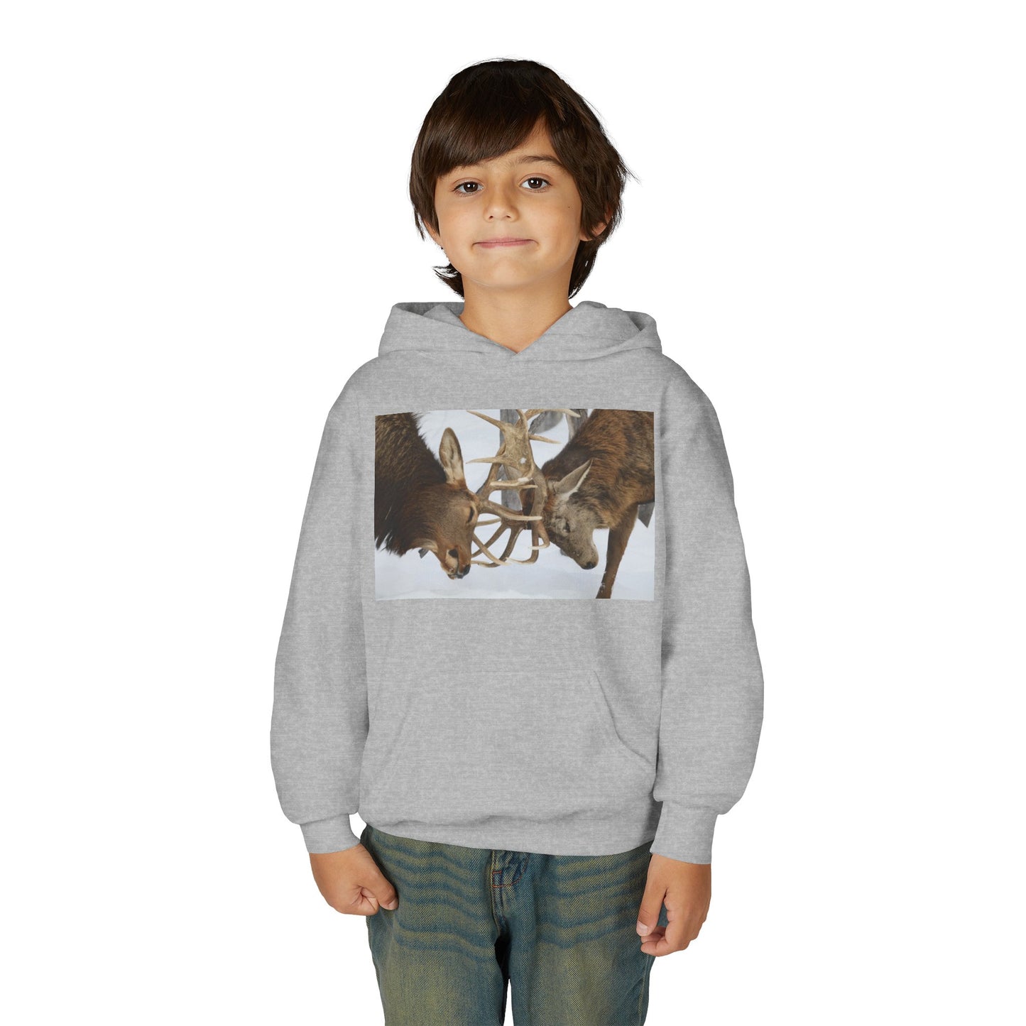 Fighting Deer Antlers Youth Hoodie | Wildlife Nature Illustration