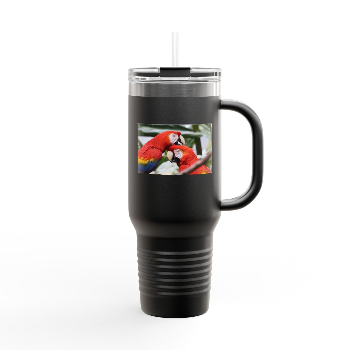 40oz Insulated Travel Mug — Colorful Macaw Parrot Photo, Double-Wall Tumbler for Travel & Outdoor