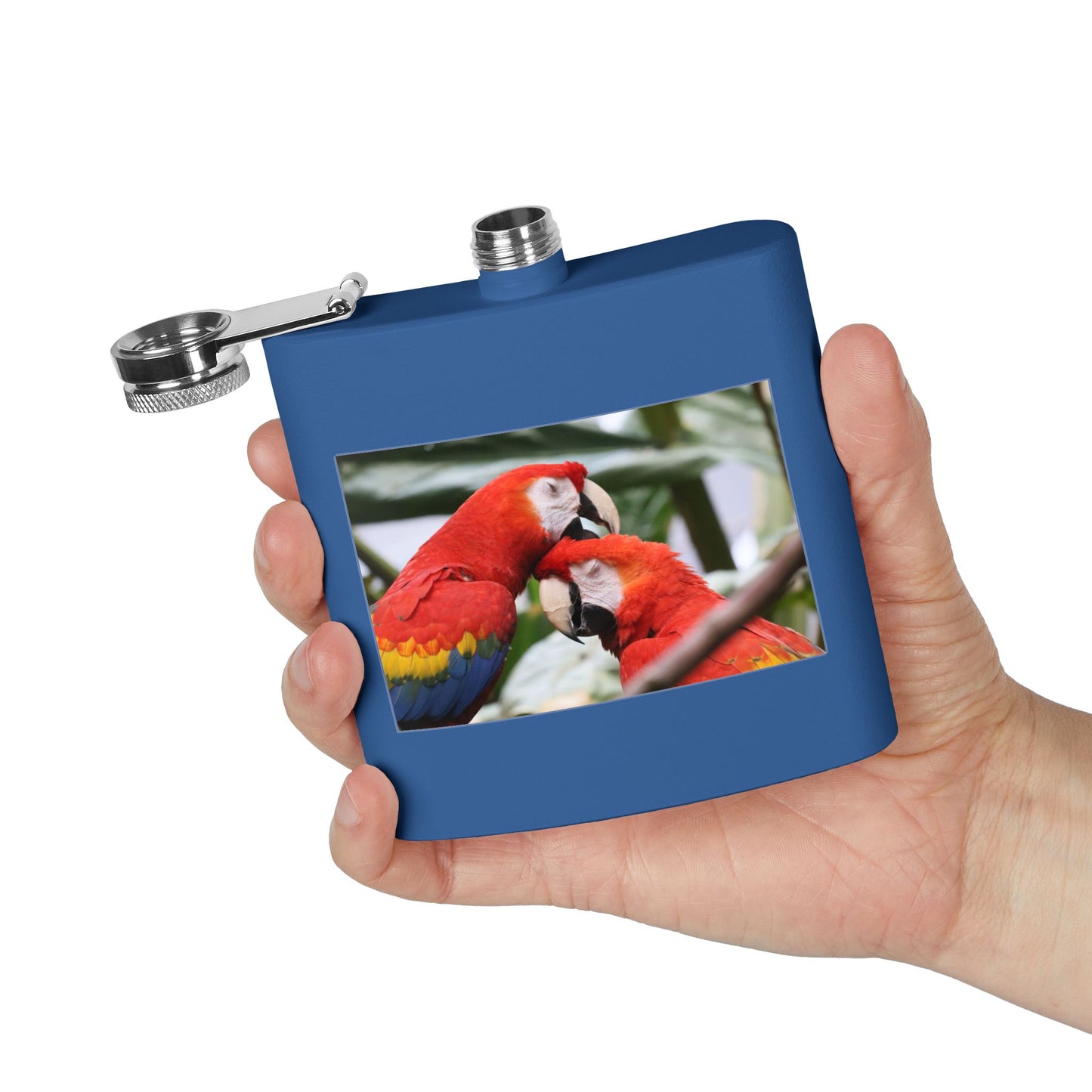 Parrot Photo Stainless Steel Flask — 6oz Tropical Scarlet Macaw Hip Flask