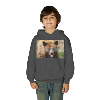 Youth Bear Hoodie — Cute Tongue-Out Bear Photo Kids Pullover