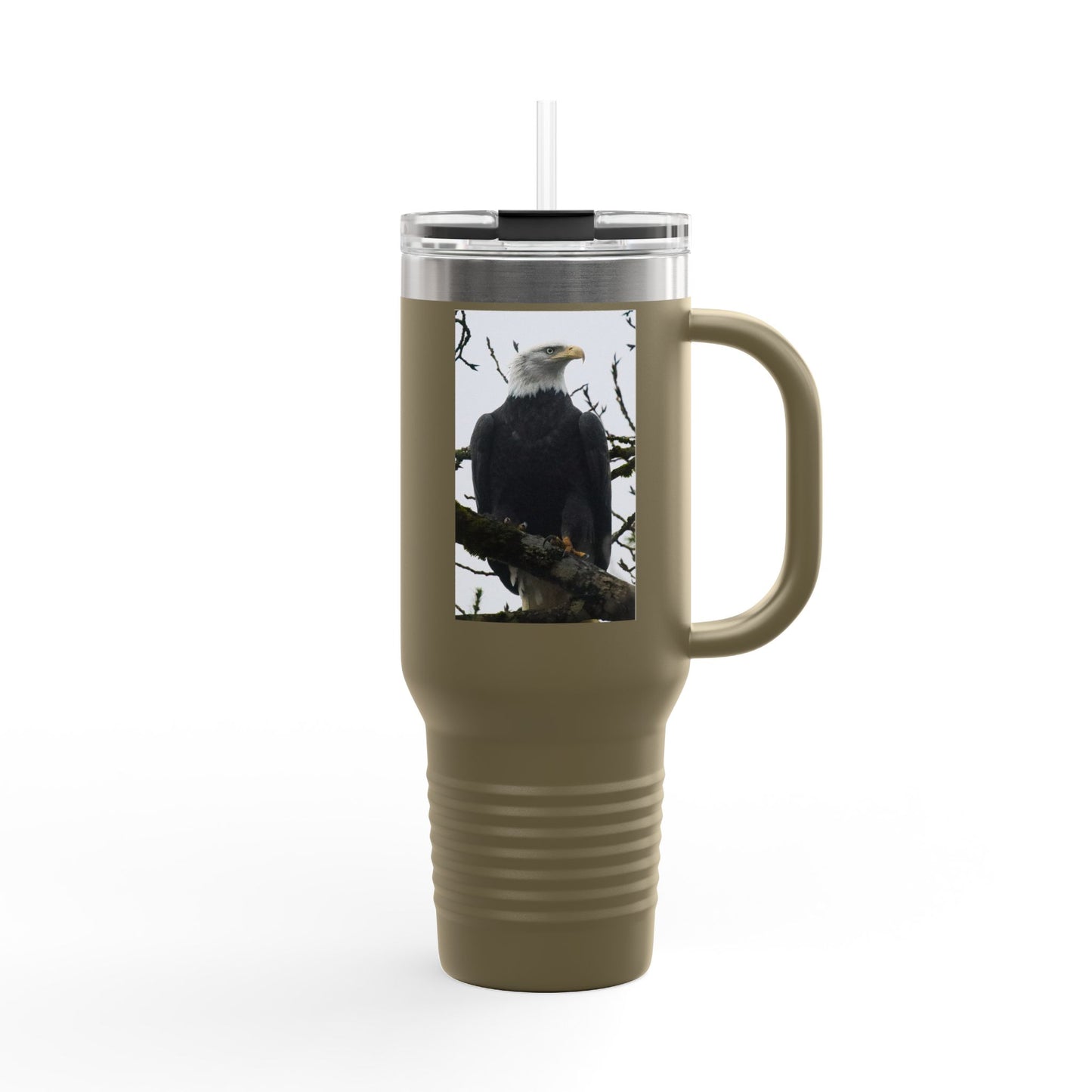 40oz Insulated Travel Mug with Bald Eagle Photo — Outdoor, Patriotic Wildlife Tumbler