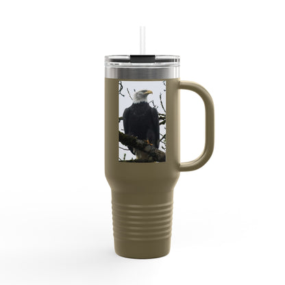 40oz Insulated Travel Mug with Bald Eagle Photo — Outdoor, Patriotic Wildlife Tumbler