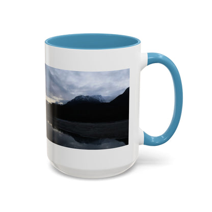 Scenic Mountain Lake Accent Coffee Mug — Moody Sunset Reflection (11oz & 15oz)